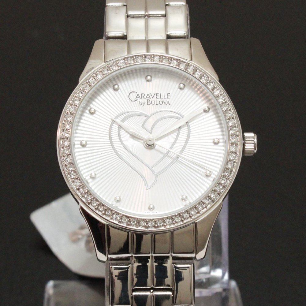 Caravelle Ladies Crystal Bezel Watch By Bulova Silver Tone Silver Heart Dial 32 - Picture 6 of 13